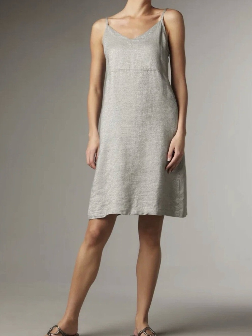 Eileen Fisher Silver-Gray Slip Dress with Spaghetti Straps PM Great Condition!
